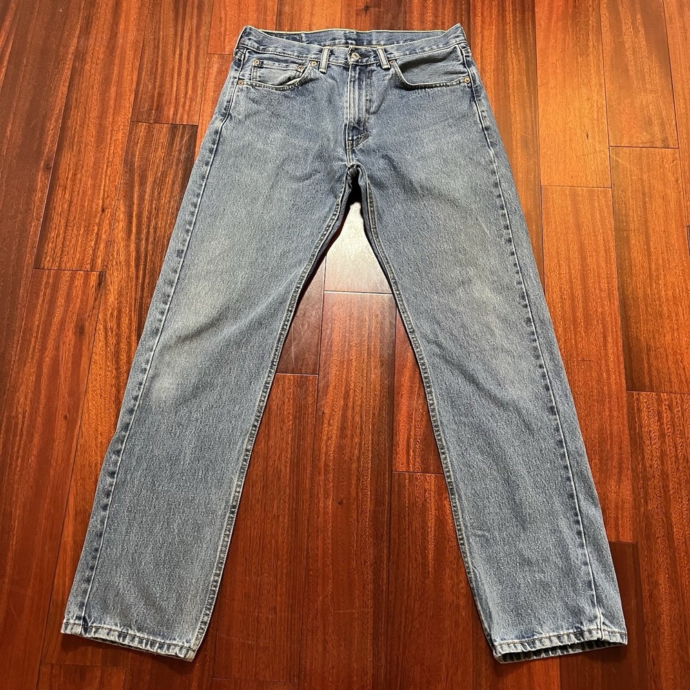 Levis Jeans Mens 33x34 505 Blue Light Wash Regular Straight Fade Grunge 33x33